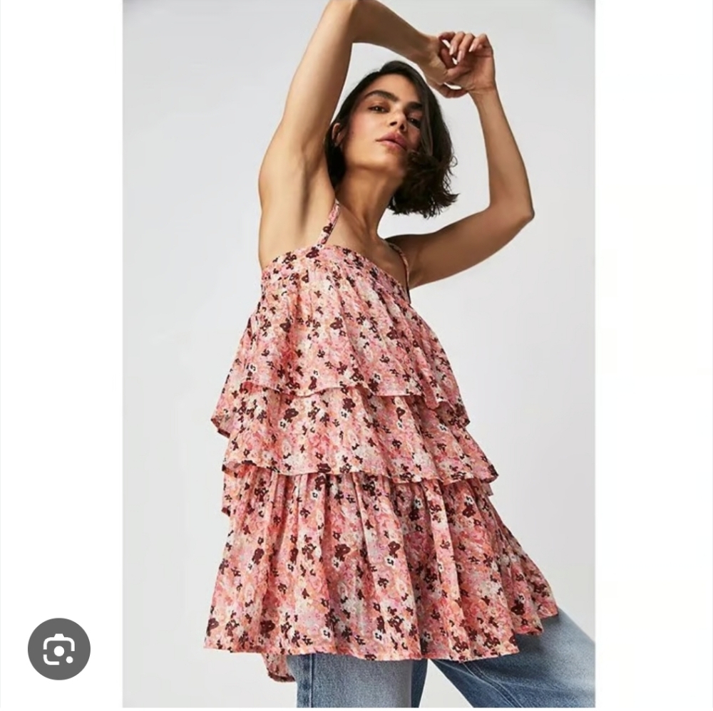 Free People  Talia Tunic Floral Ruffle Bohemian Dress
